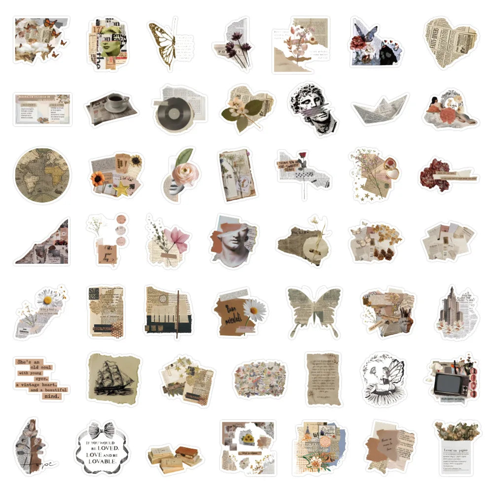 10/25/50pcs Retro Diary Pieces Art Graffiti Stickers for Phone Laptop Guitar Helmet Travel Luggage Skateboard Car DIY