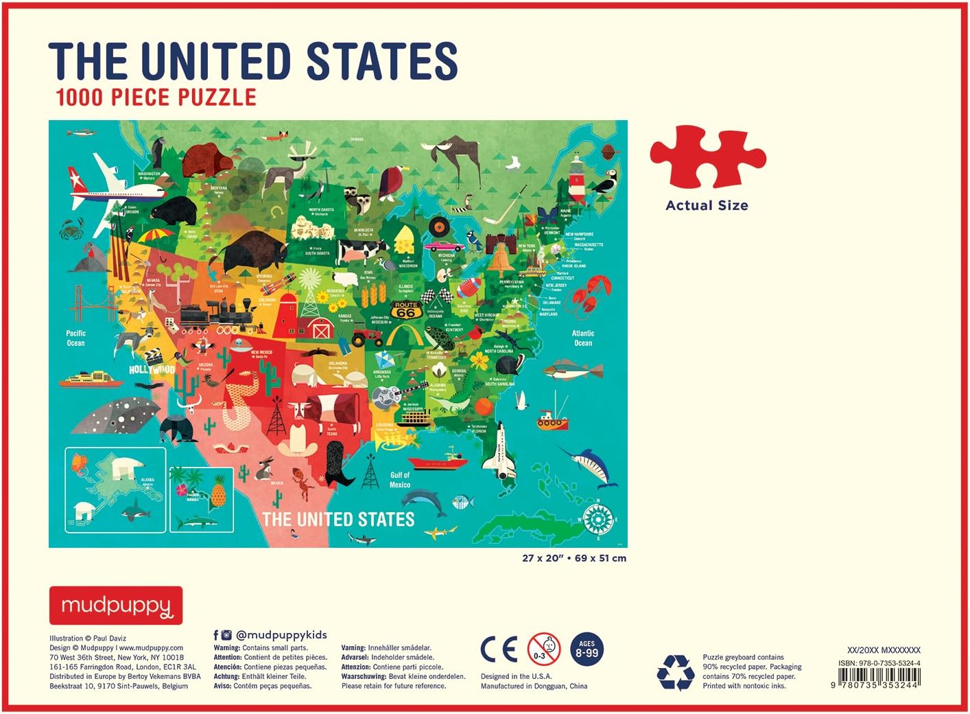 1000 Piece United States Jigsaw Puzzle for Adults and Families, USA Family Puzzle with Vibrant Illustrations of the Attributes of the 50 States