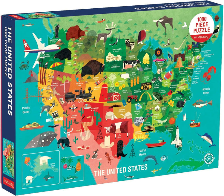 1000 Piece United States Jigsaw Puzzle for Adults and Families, USA Family Puzzle with Vibrant Illustrations of the Attributes of the 50 States