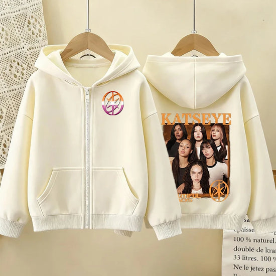 Katseye Children Cardigan Coat Girls Baby Sweet Hooded Zipper Jacket Fashion Kid Sweatshirt Cute Clothes Top Anime Birthday Gift