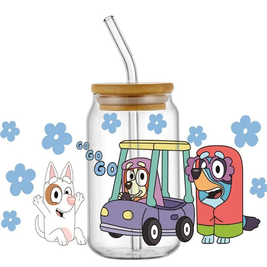 New 32 Design 3D Decal UV DTF Cup Wraps for 16oz Waterproof Cartoon Lovely Blue Dog Transfer Sticker DIY Mug Phone Sticker