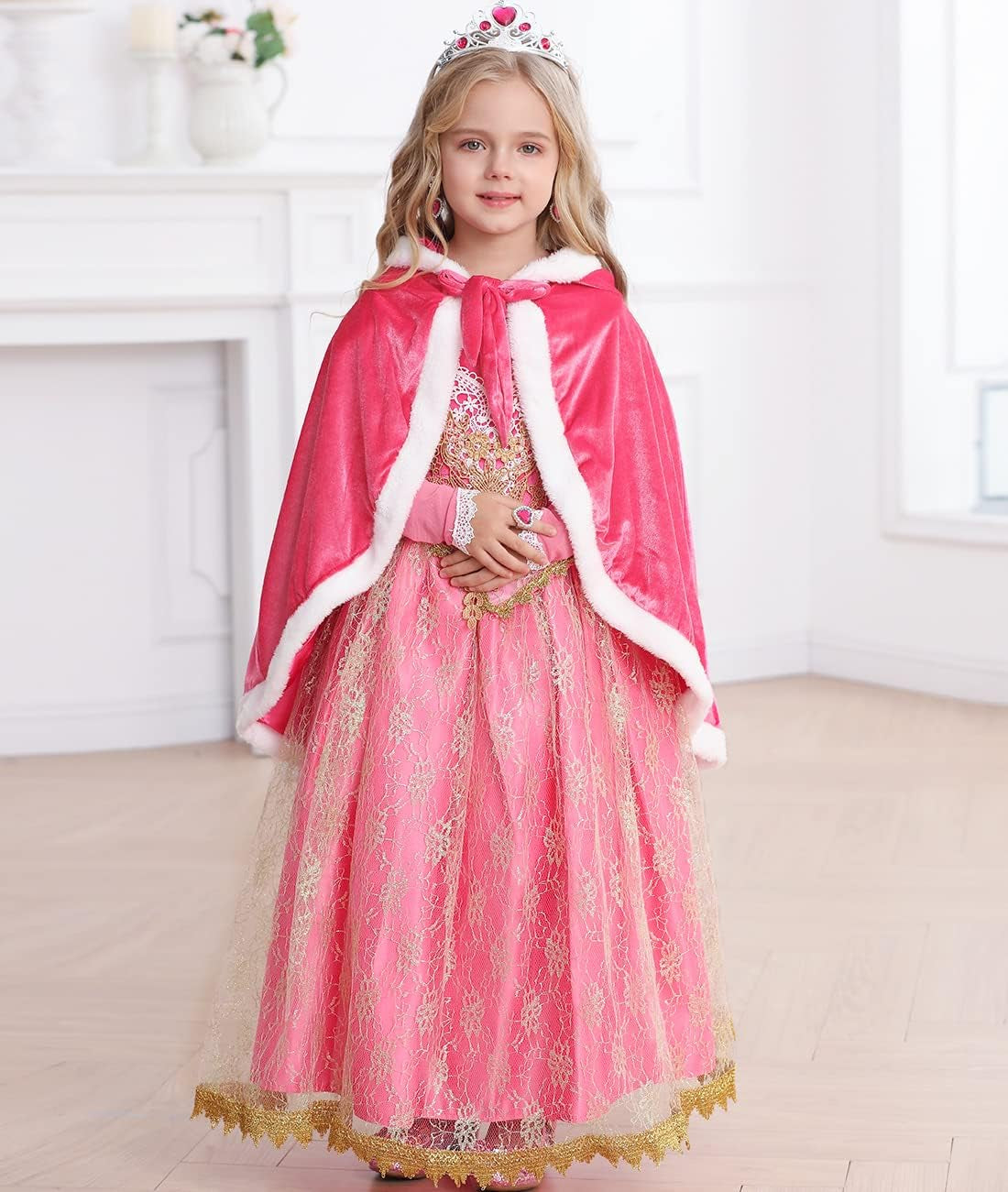 Princess Cloak with Hood Girls Cape Kid Toddler Costume Dress up for Halloween Christmas Carnival Cosplay