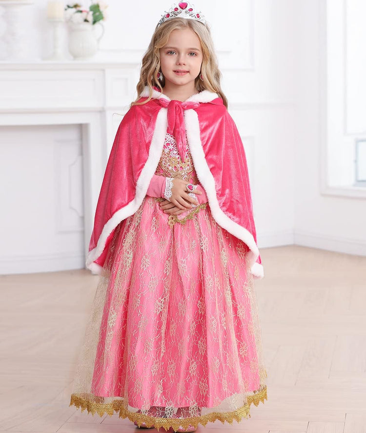 Princess Cloak with Hood Girls Cape Kid Toddler Costume Dress up for Halloween Christmas Carnival Cosplay